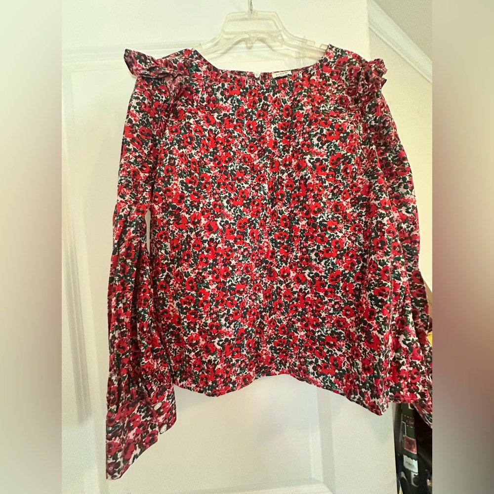 JCrew floral blouse with ruffle sleeves